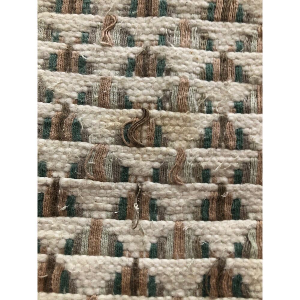 Flat Handwoven Rug Cotton Neutral Memphis Fossil India Dhurrie 19x33" Vintage - Picture 3 of 10